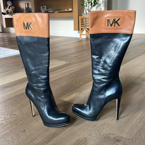 Michael Kors Hayley Black Boots Knee High MK Platform Size 8.5 - Picture 7 of 16